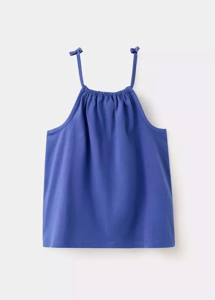 Navy Cotton T-Shirt With Tie Details, Kids Girls, Navy, large image number 3