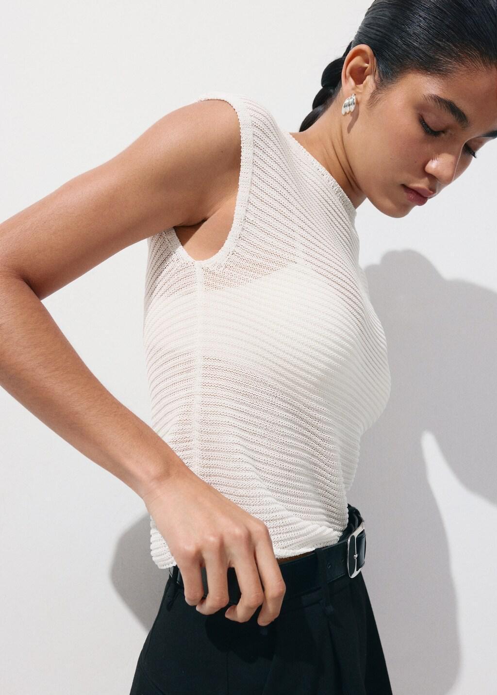 White Short-Sleeved Knitted Sweater, Natural White, large image number 3