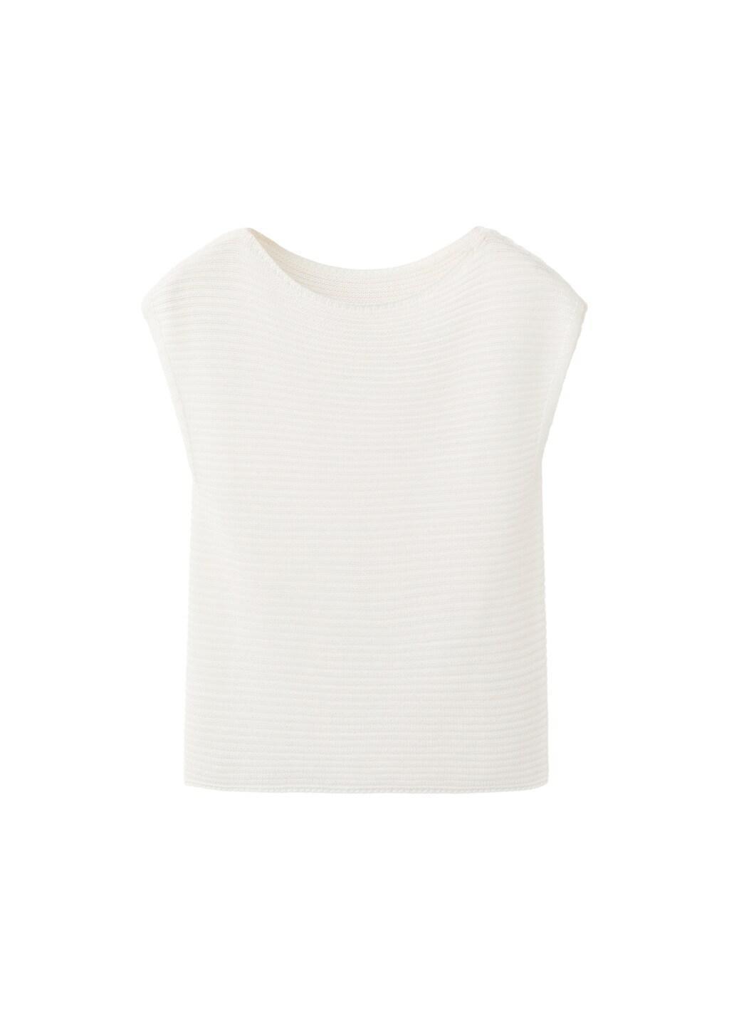 White Short-Sleeved Knitted Sweater, Natural White, large image number 5