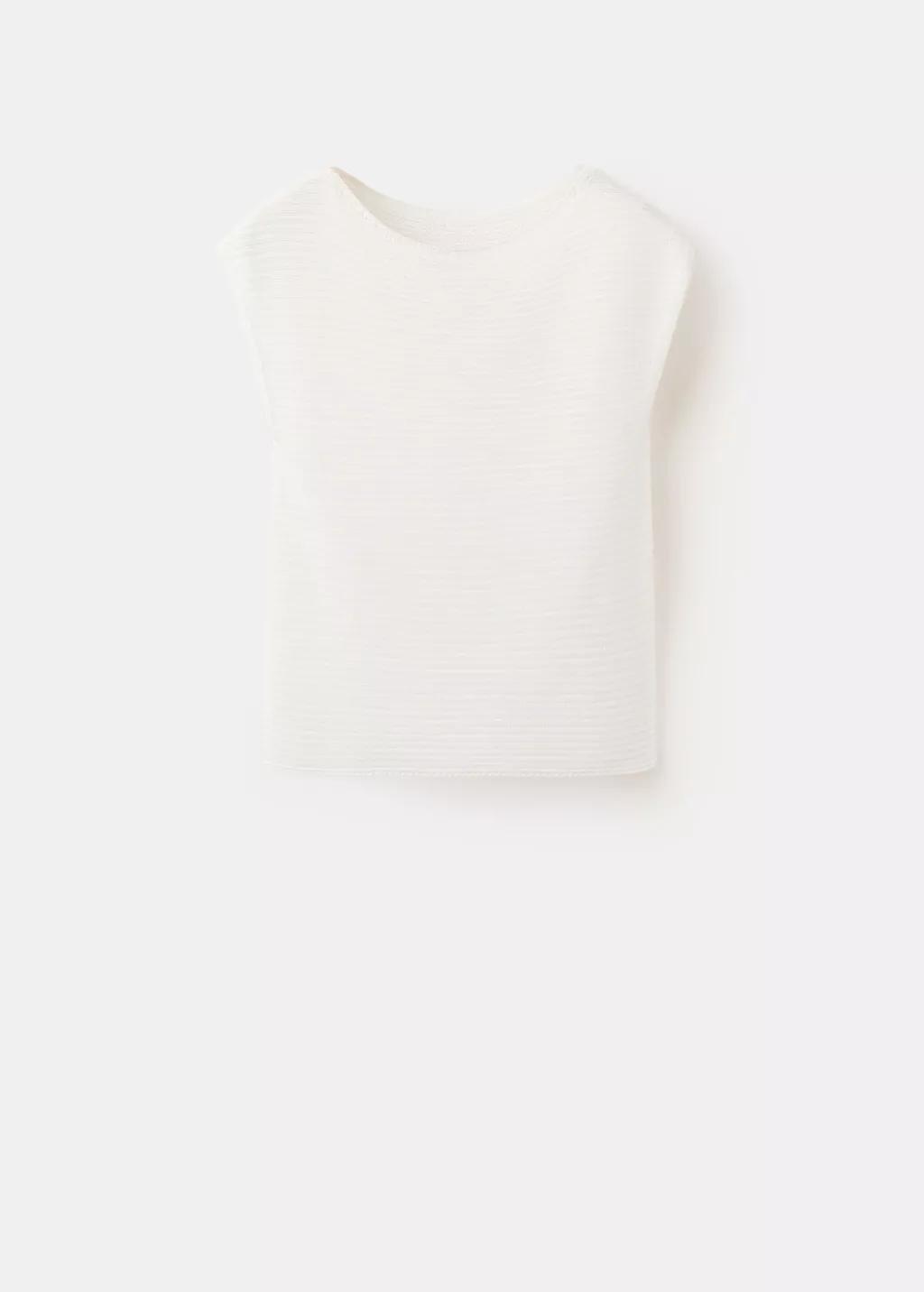 White Short-Sleeved Knitted Sweater, Natural White, large image number 6