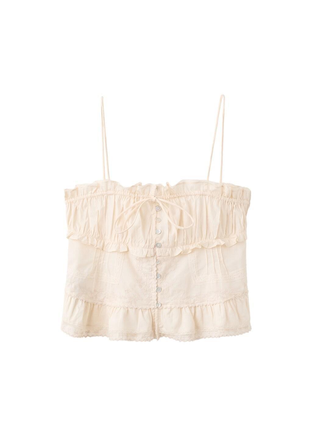 Beige Ruffled Top With Embroidered Details, Light Beige, large image number 5