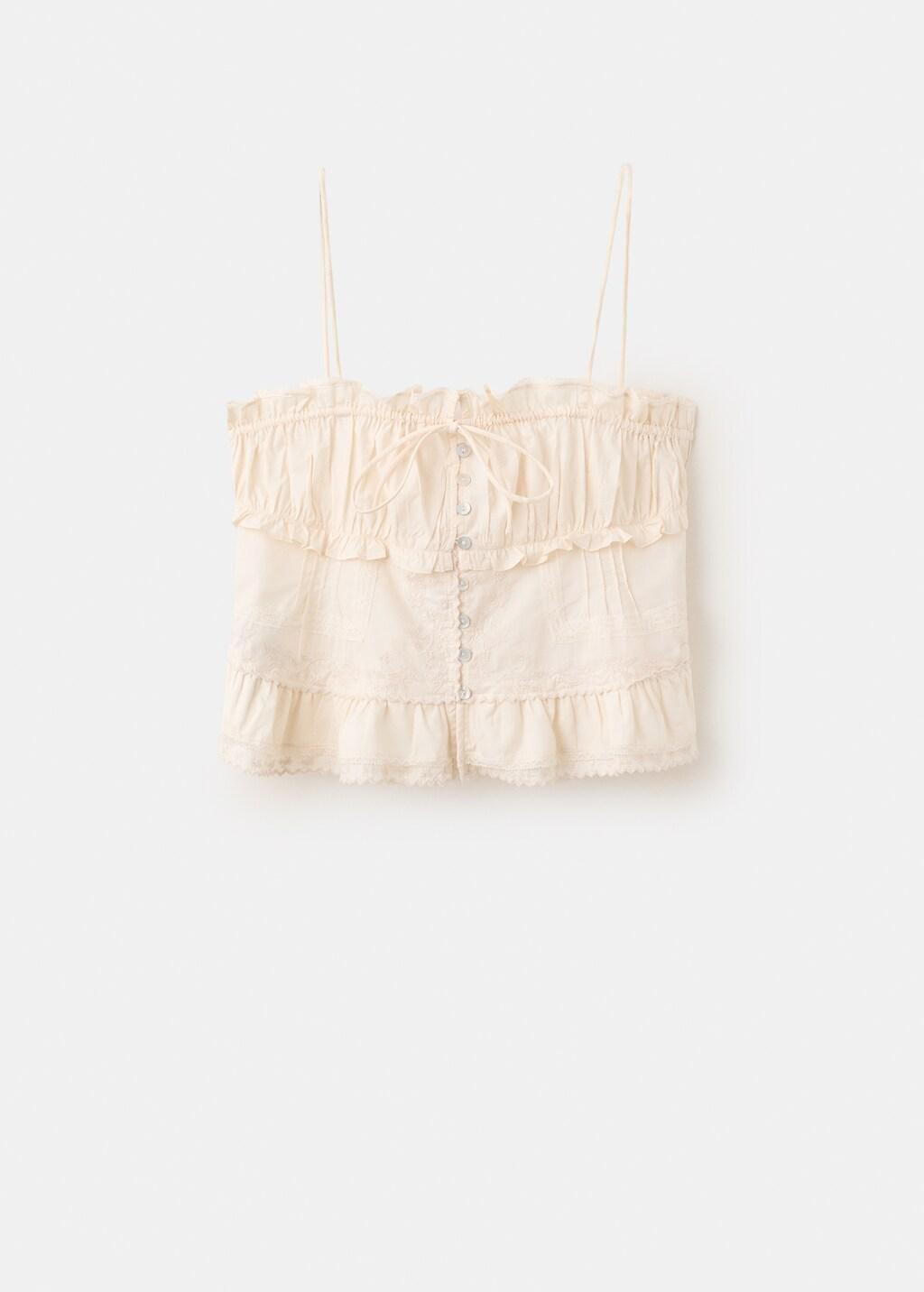 Beige Ruffled Top With Embroidered Details, Light Beige, large image number 6