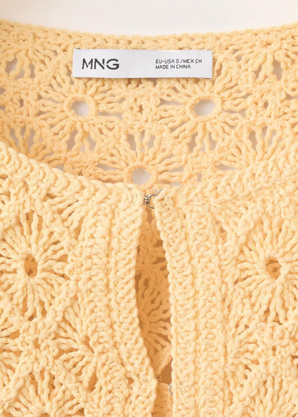 Yellow Scalloped Openwork Knit Cardigan, Yellow, large image number 1