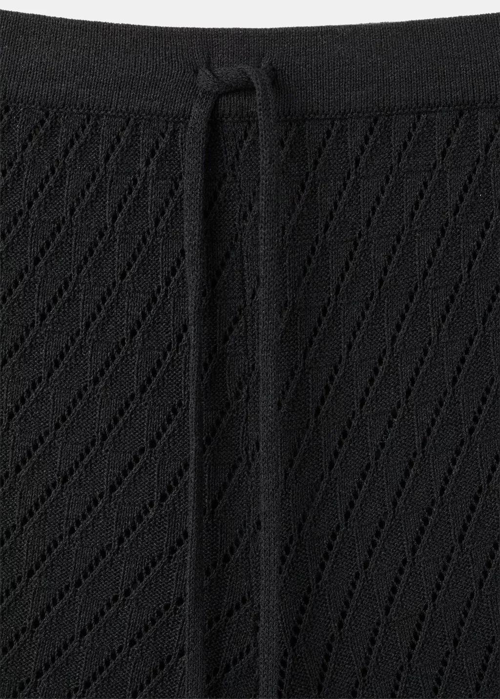 Black Straight-Fit Openwork Knitted Trousers, Black, large image number 1