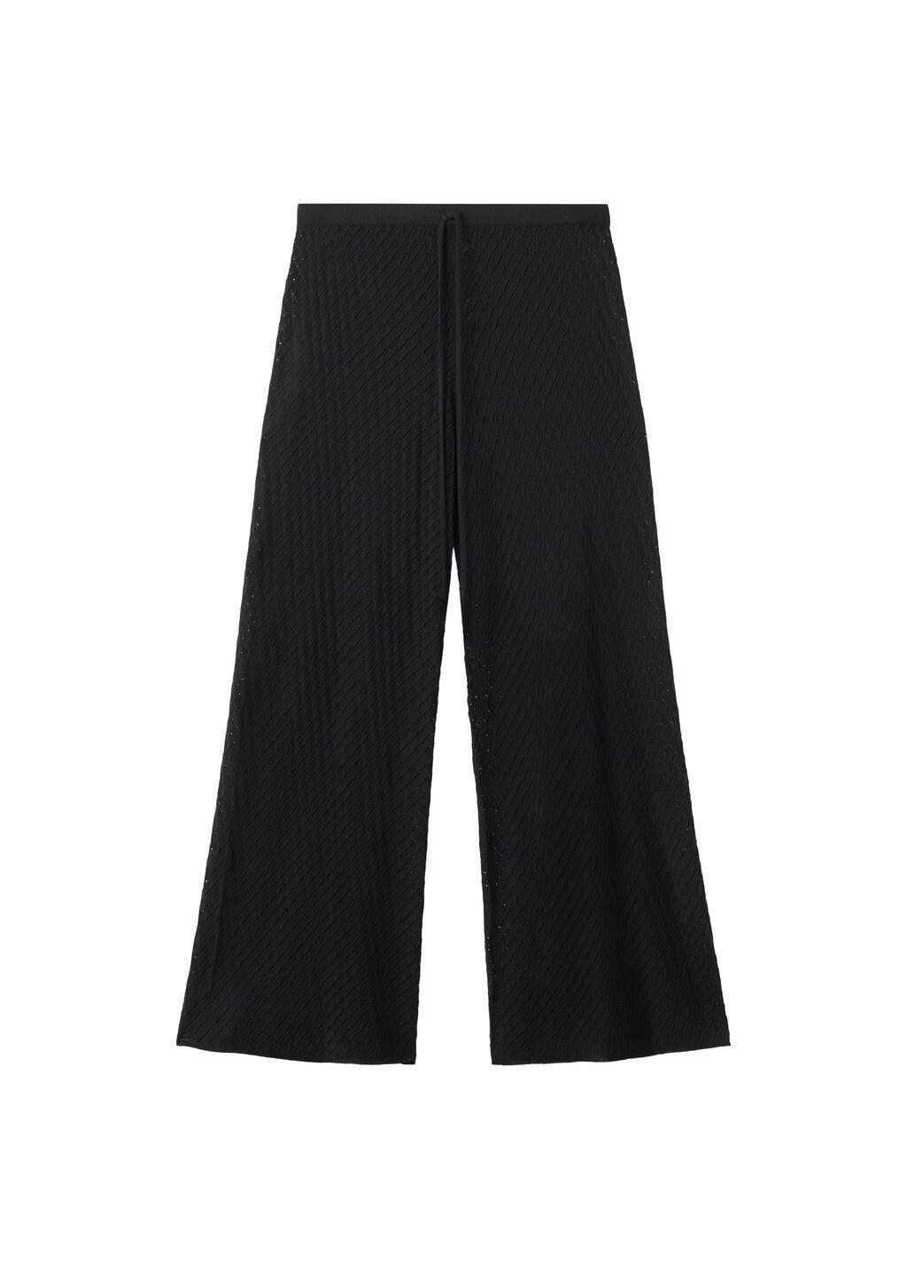 Black Straight-Fit Openwork Knitted Trousers, Black, large image number 6