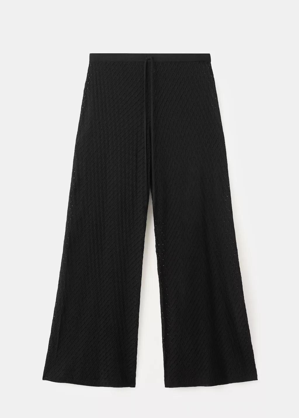 Black Straight-Fit Openwork Knitted Trousers, Black, large image number 7