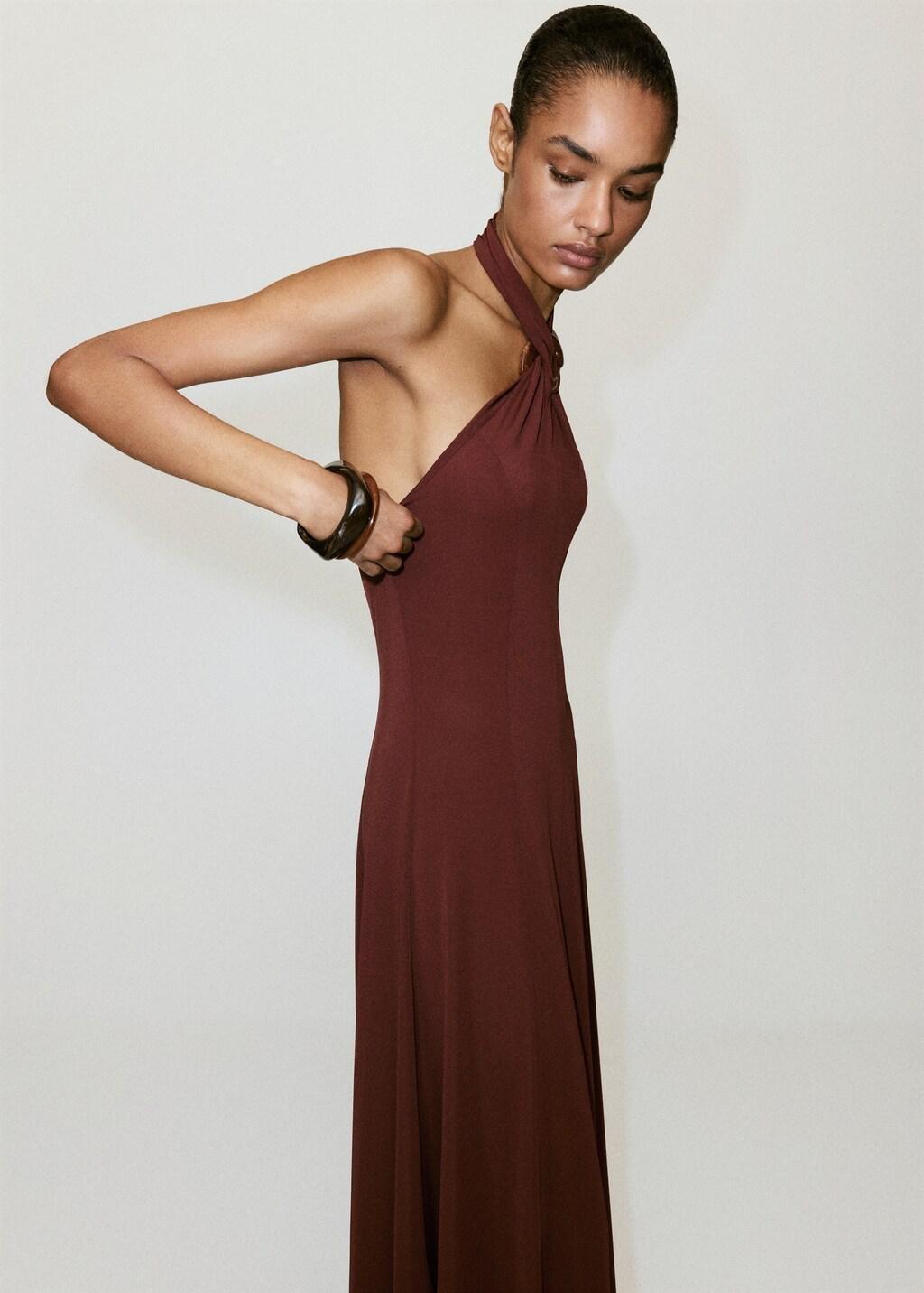 Orange Halter-Neck Knitted Dress, Medium Orange, large image number 3