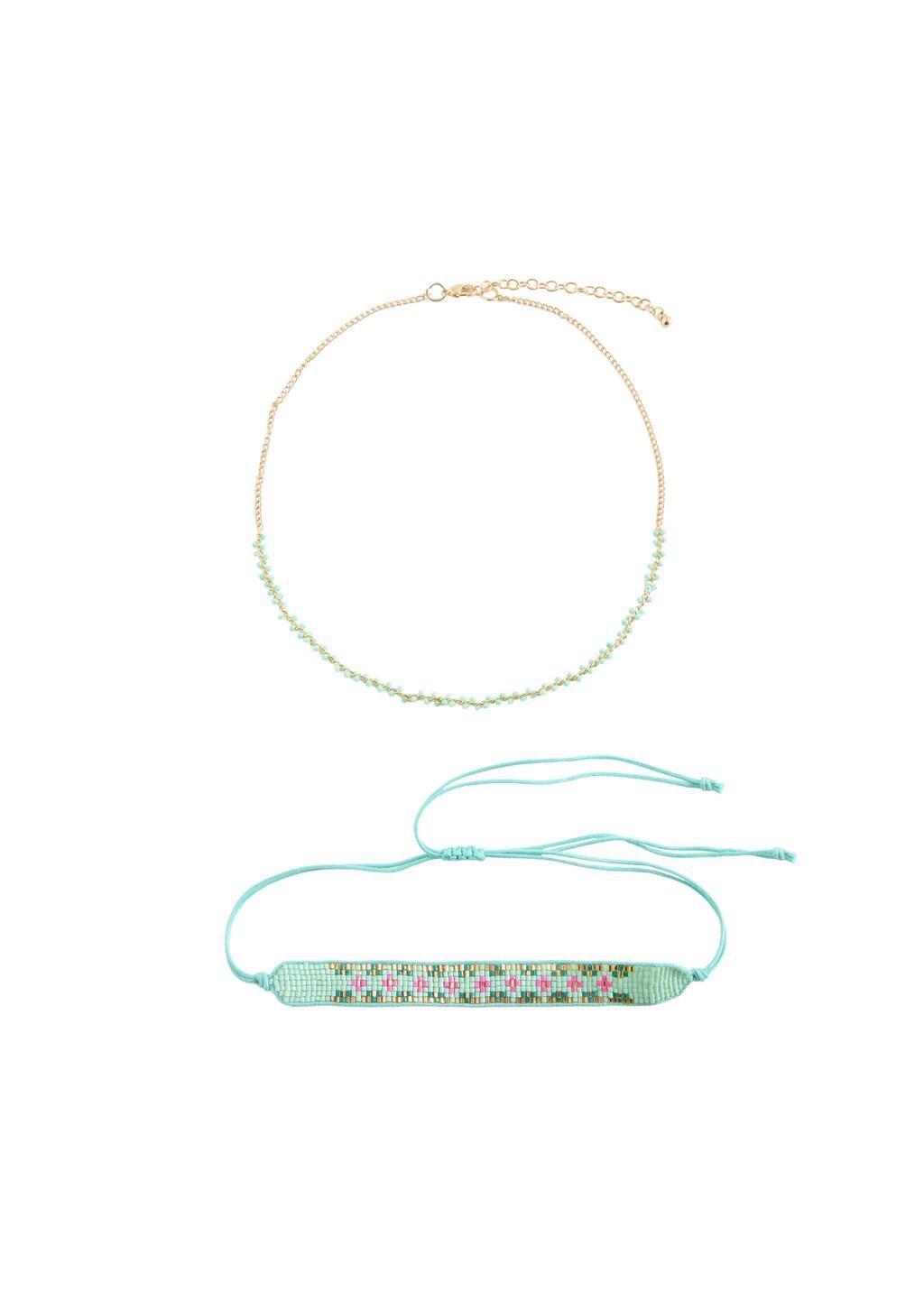 Green Combined Necklace ,Set Of 2, Kids Girls, Turquoise - Aqua, medium