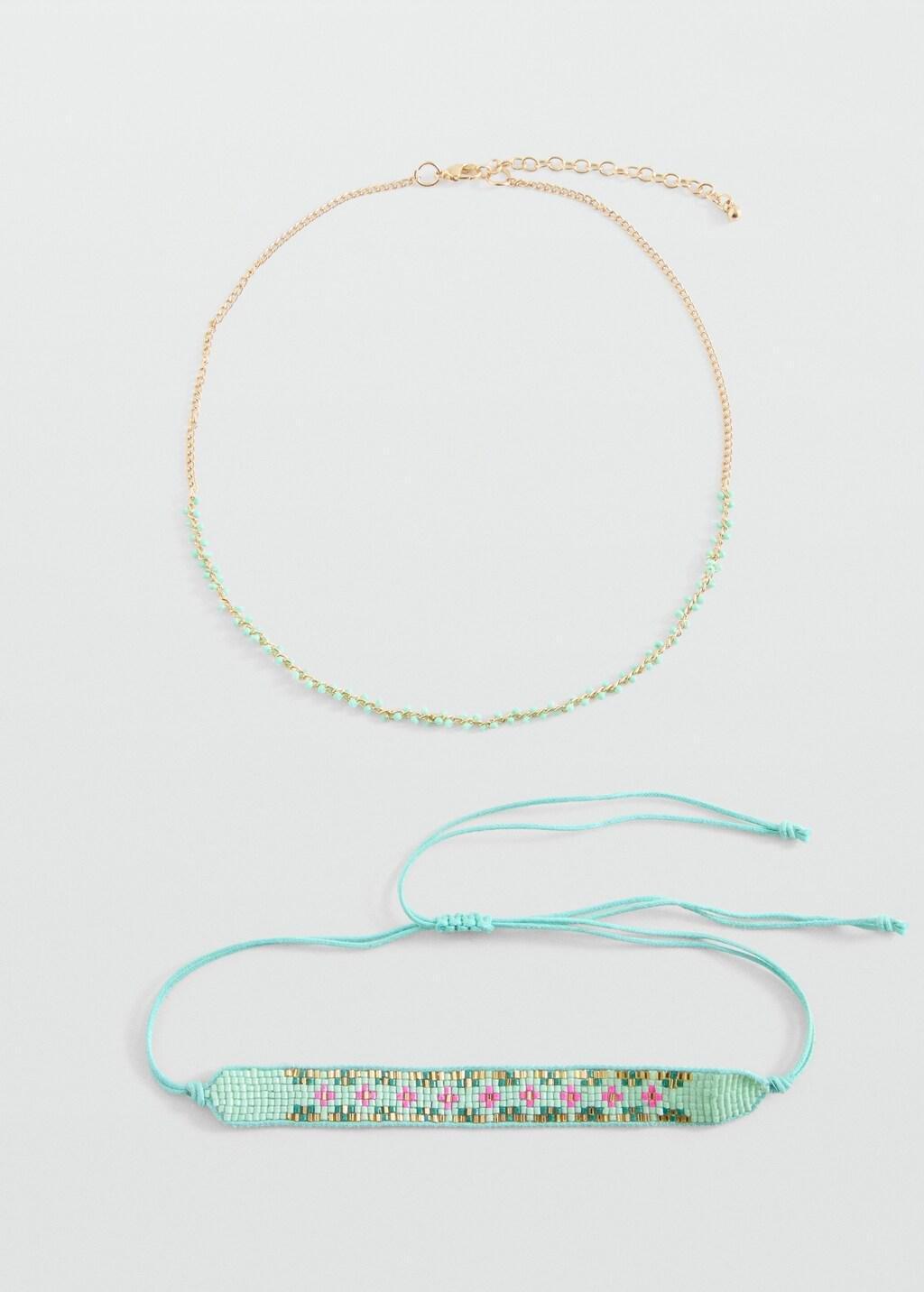 Green Combined Necklace ,Set Of 2, Kids Girls, Turquoise - Aqua, medium