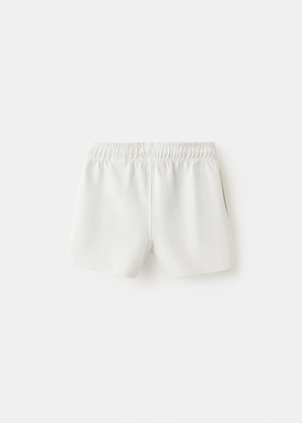 White Cotton Shorts With Drawstring, Baby Boy, Natural White, large image number 2