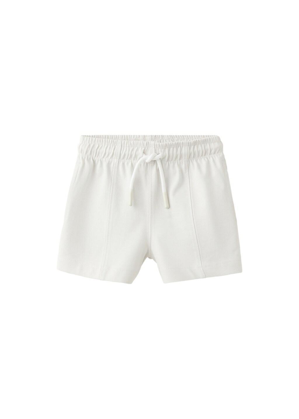 White Cotton Shorts With Drawstring, Baby Boy, Natural White, large image number 5