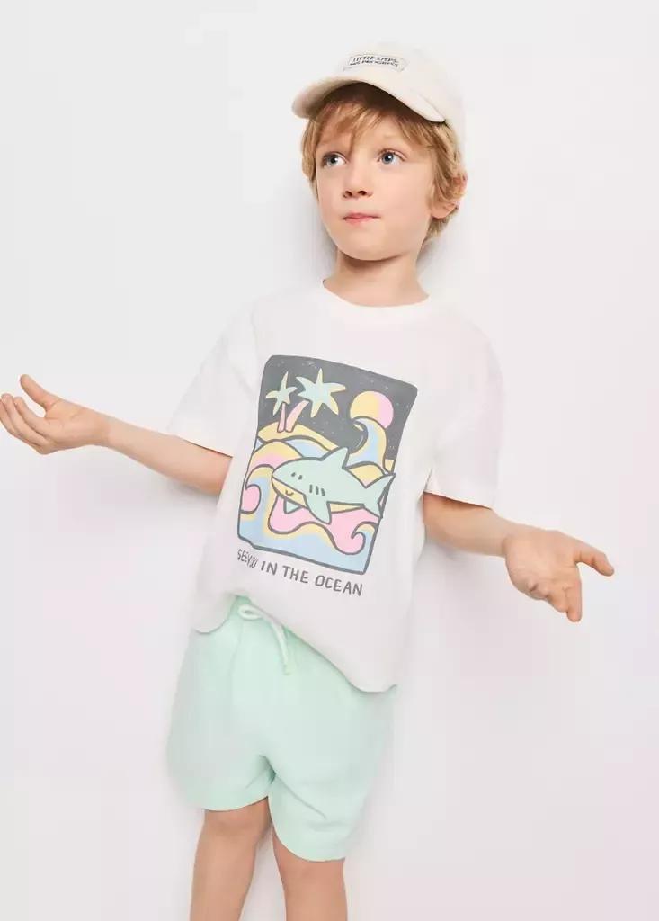 Green Cotton Shorts With Drawstring, Baby Boys, Turquoise - Aqua, large image number 0