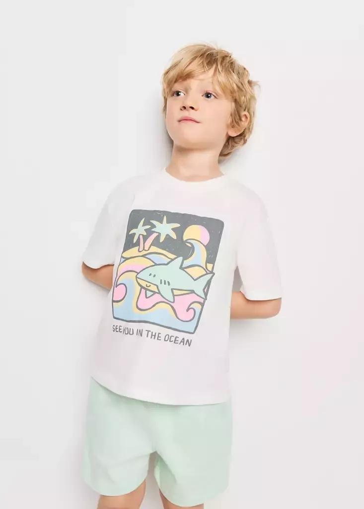 Green Cotton Shorts With Drawstring, Baby Boys, Turquoise - Aqua, large image number 2