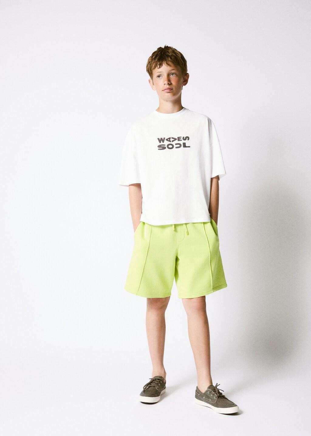 Yellow Cotton Relaxed Fit Bermuda Shorts, Kids Boys, Bright Yellow, large image number 0