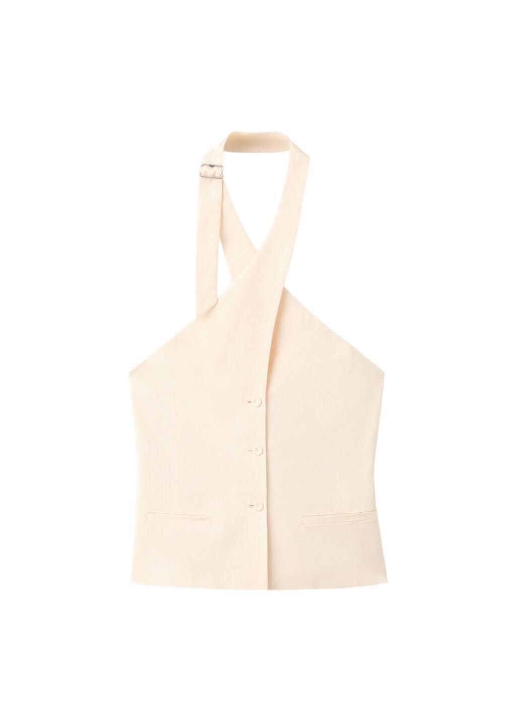 Beige Double-Breasted Linen Waistcoat, Light Beige, large image number 6