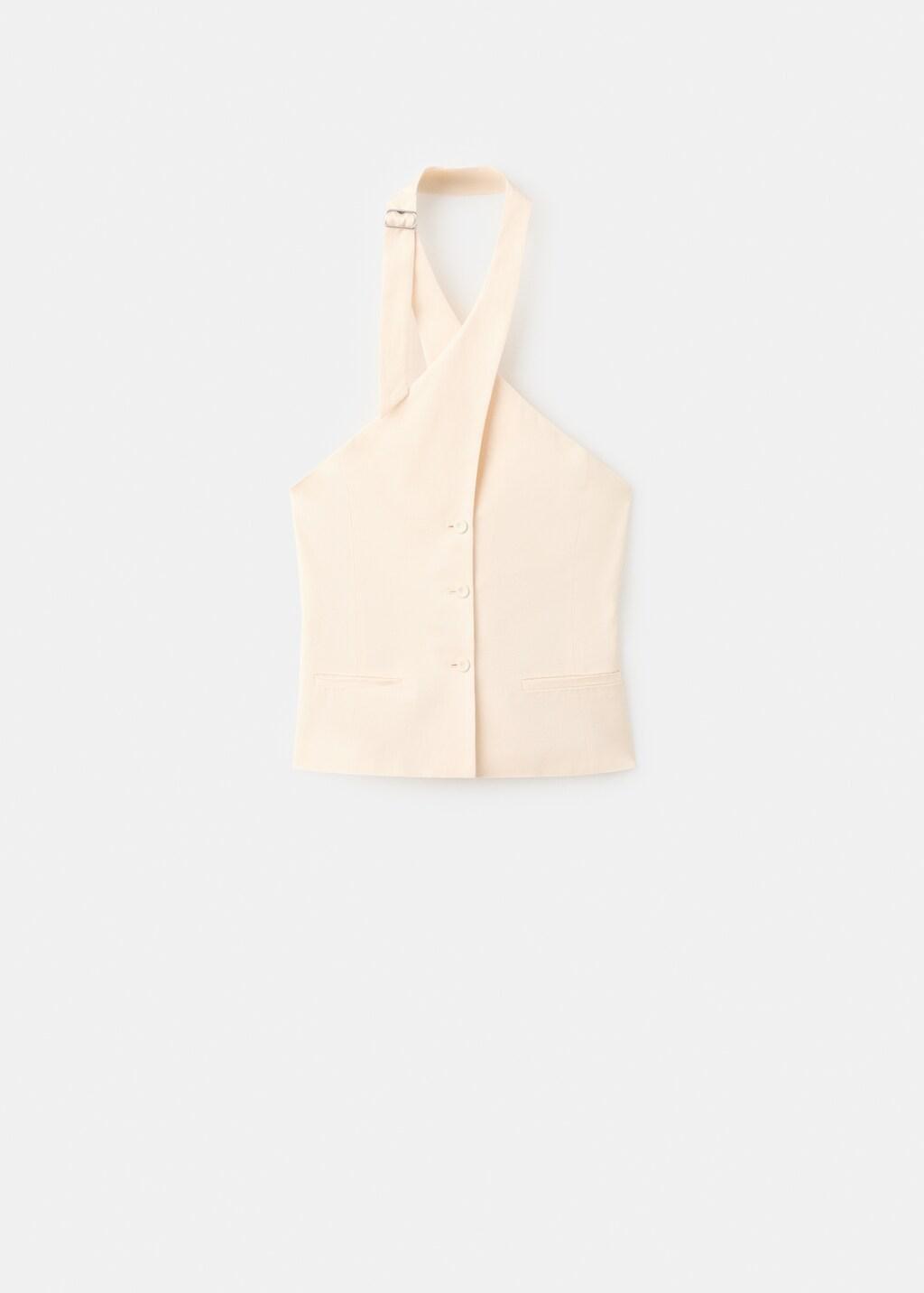 Beige Double-Breasted Linen Waistcoat, Light Beige, large image number 7