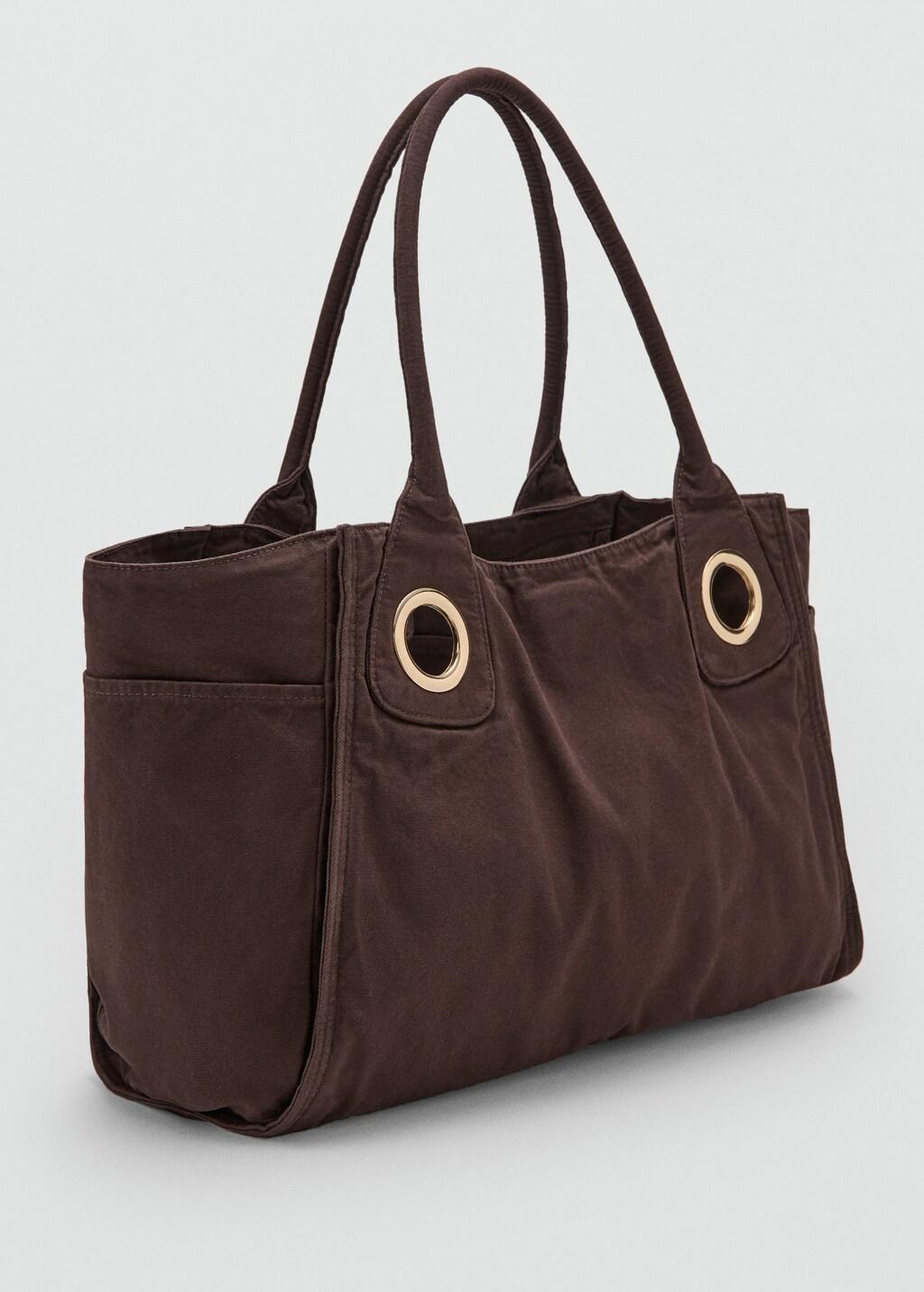 DARK BROWN Canvas eyelets handbag, Dark Brown, large image number 0
