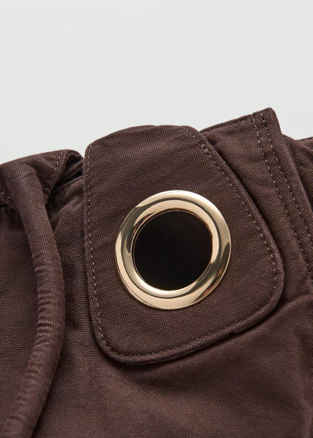 DARK BROWN Canvas eyelets handbag, Dark Brown, large image number 1