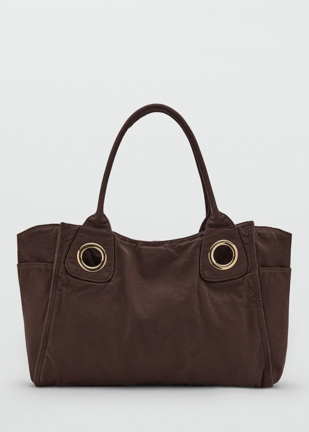 DARK BROWN Canvas eyelets handbag, Dark Brown, large image number 3