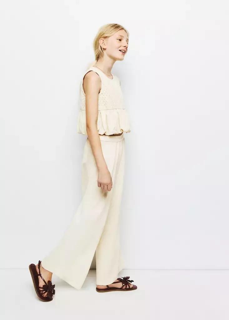 LIGHT BEIGE Cotton linen trousers, Kids Girl, Light Beige, medium