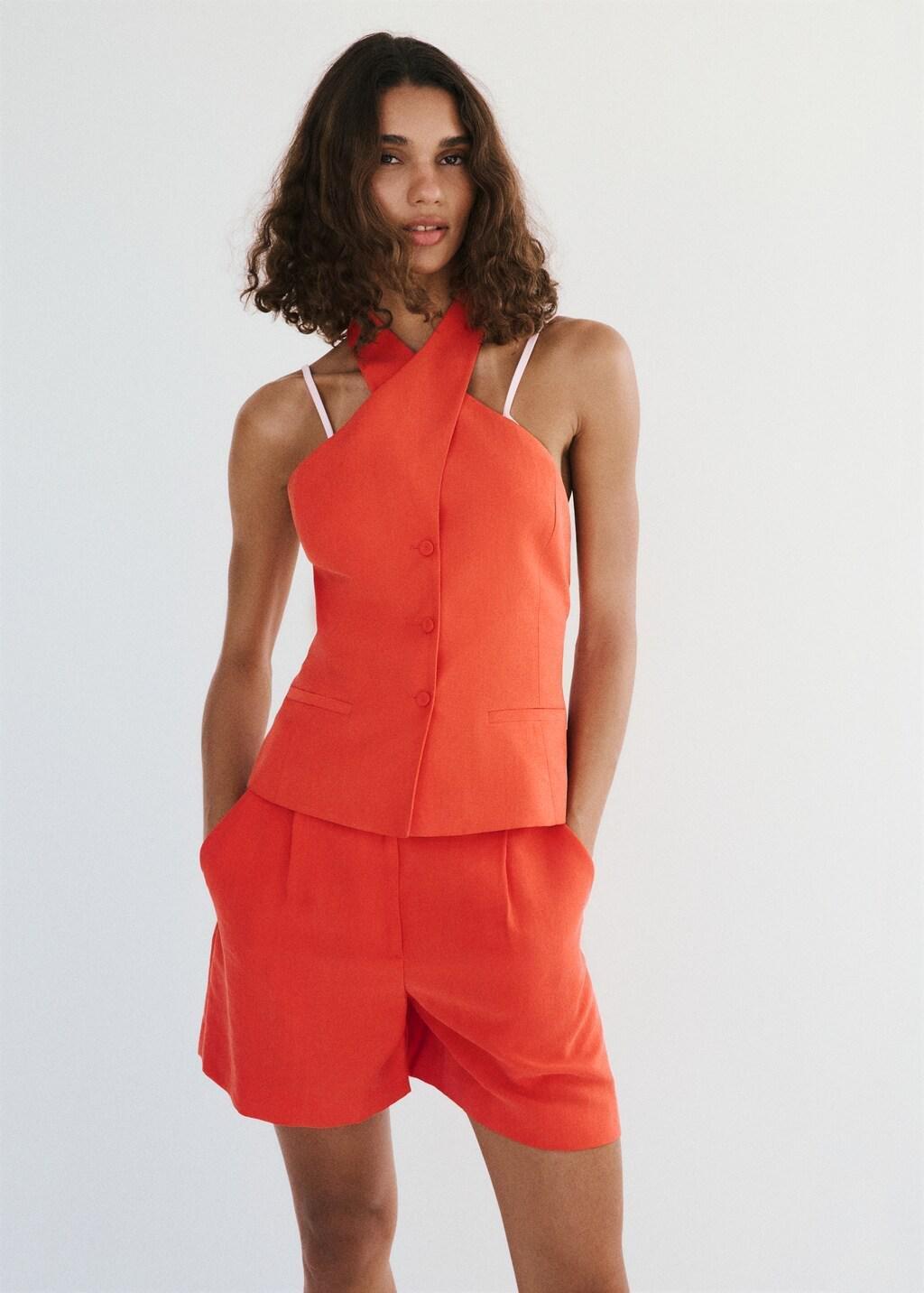 Orange Crossed Lyocell Gilet, Light-Pastel Orange, large image number 3