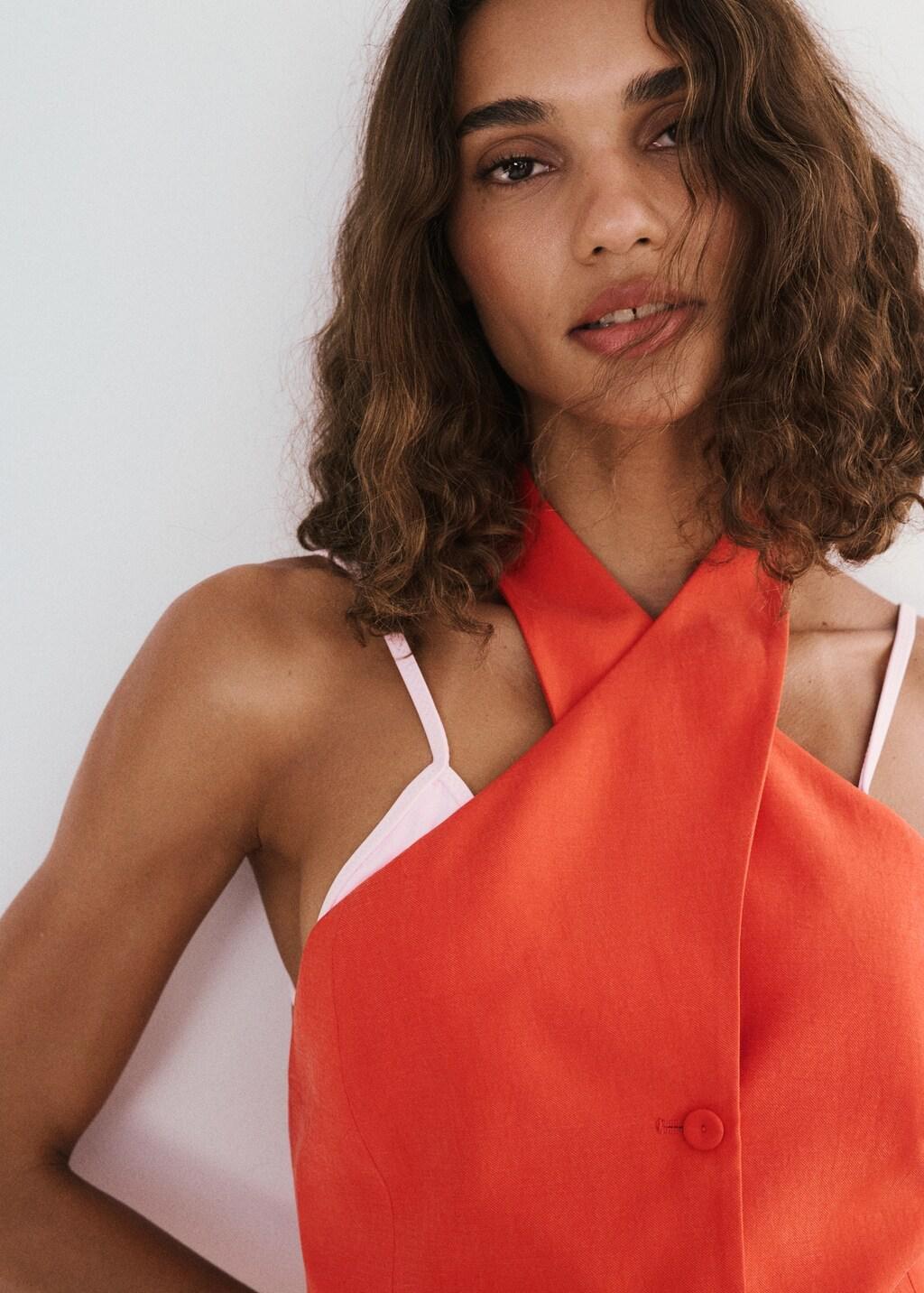 Orange Crossed Lyocell Gilet, Light-Pastel Orange, large image number 4