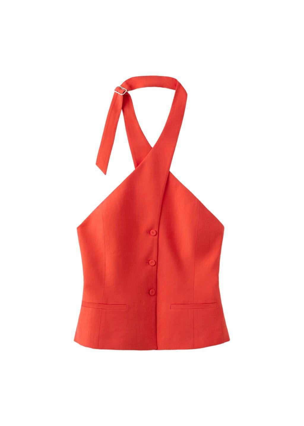 Orange Crossed Lyocell Gilet, Light-Pastel Orange, large image number 6