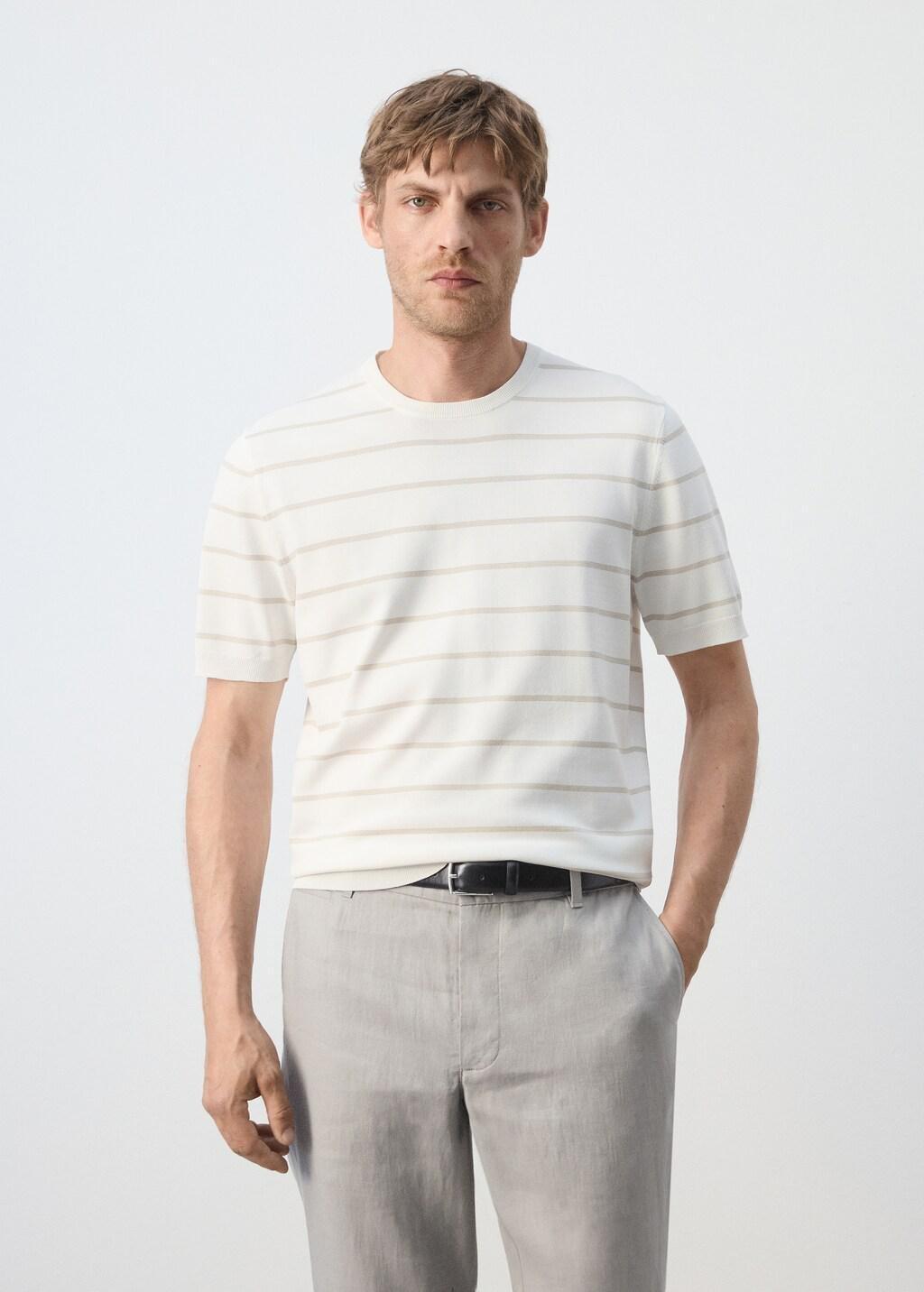 NATURAL WHITE Slim fit striped jersey t-shirt, Natural White, large image number 3