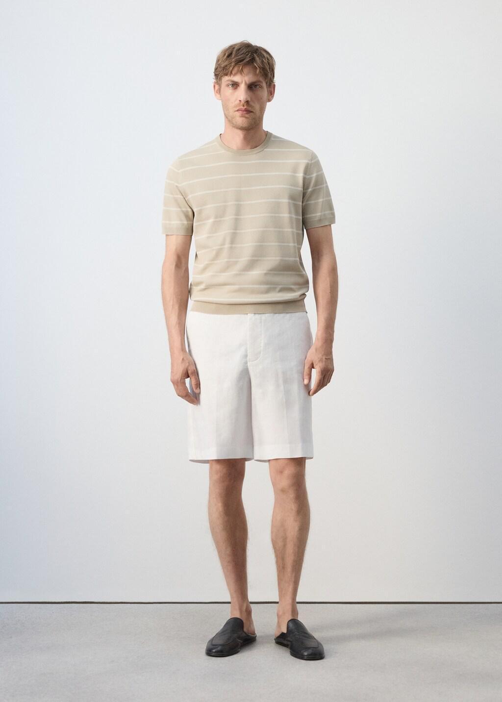 Brown Striped Jersey T-Shirt, Light Pastel Brown, large image number 0