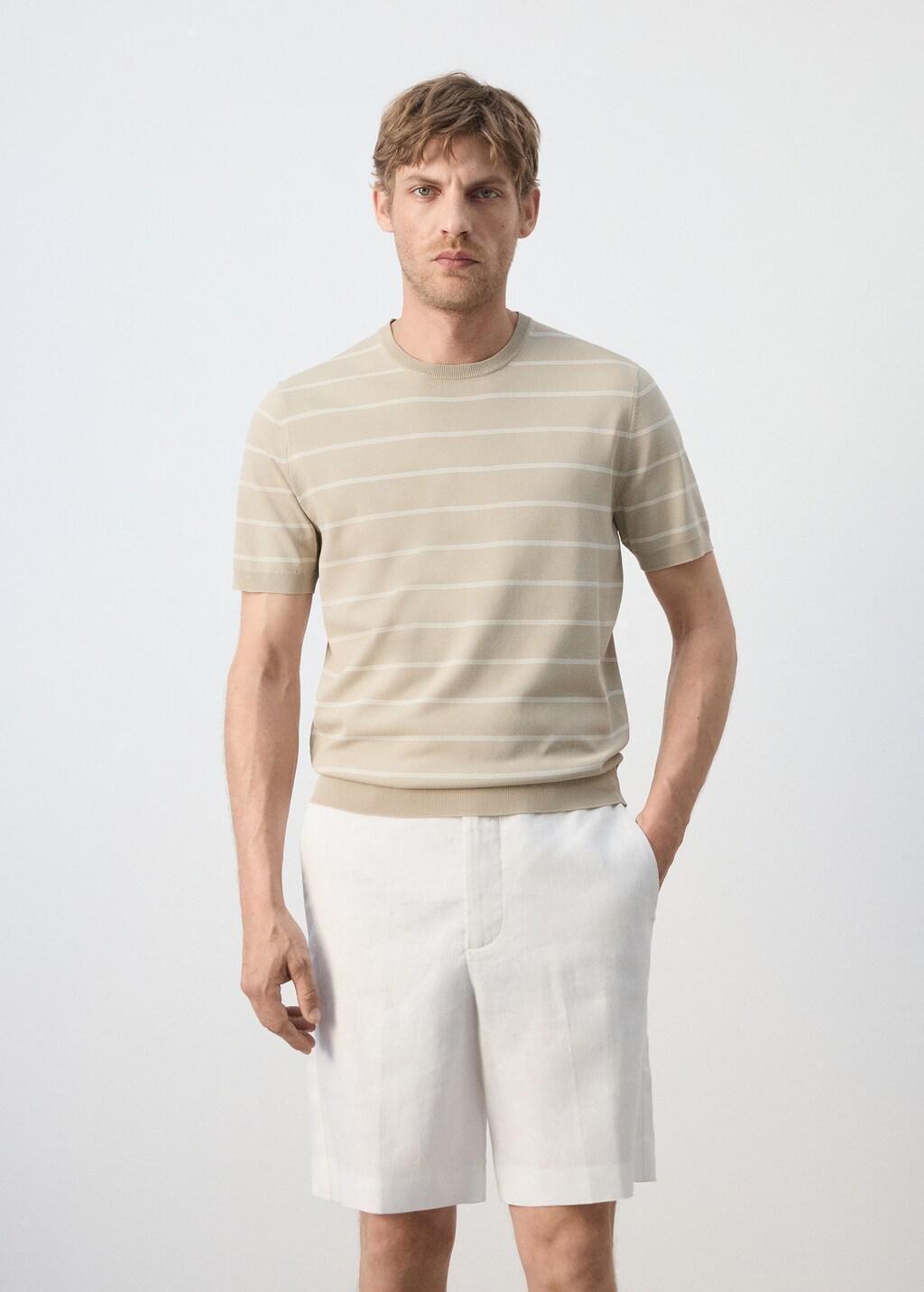 Brown Striped Jersey T-Shirt, Light Pastel Brown, large image number 3