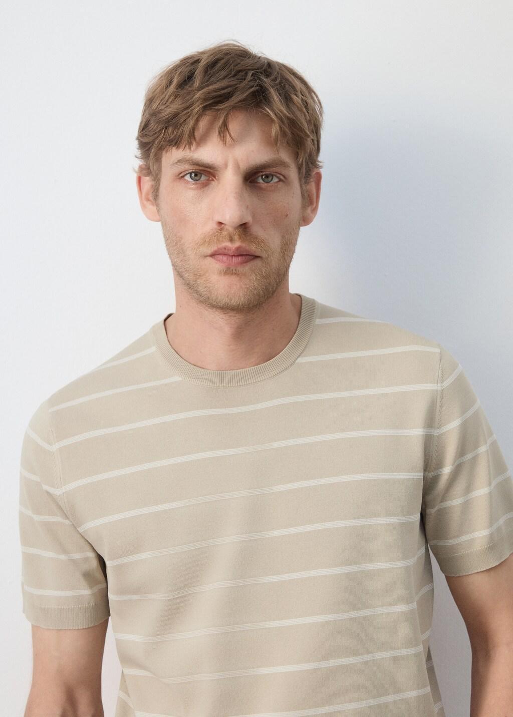 Brown Striped Jersey T-Shirt, Light Pastel Brown, large image number 4