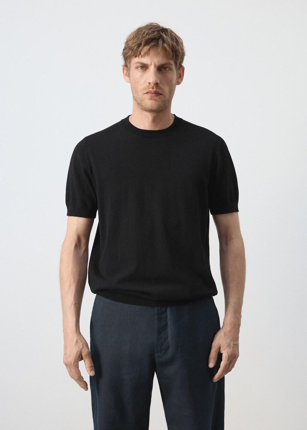 Black Cotton Fine Jersey T-Shirt, Black, large image number 3