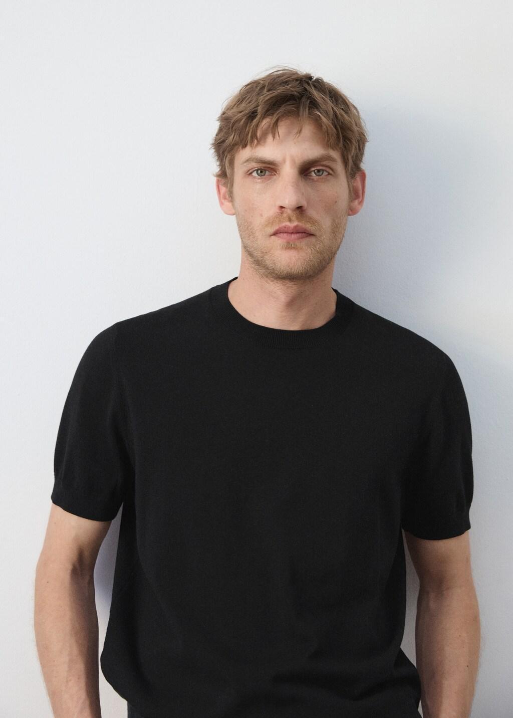 Black Cotton Fine Jersey T-Shirt, Black, large image number 4