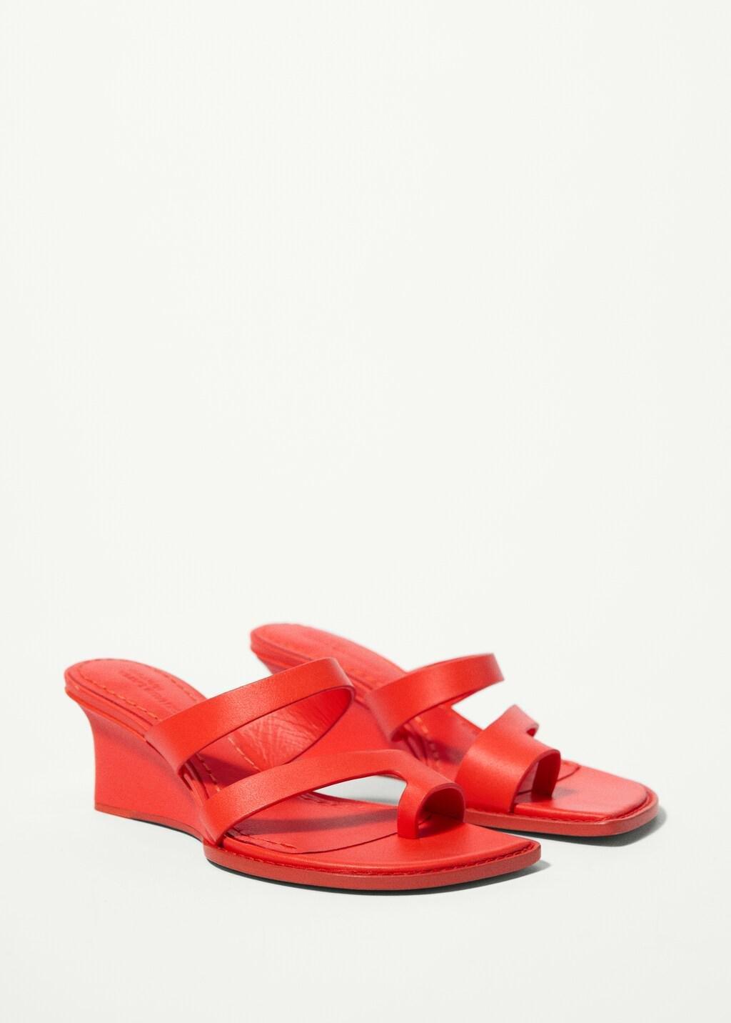Red Wedge Leather Sandals, Red, large image number 1