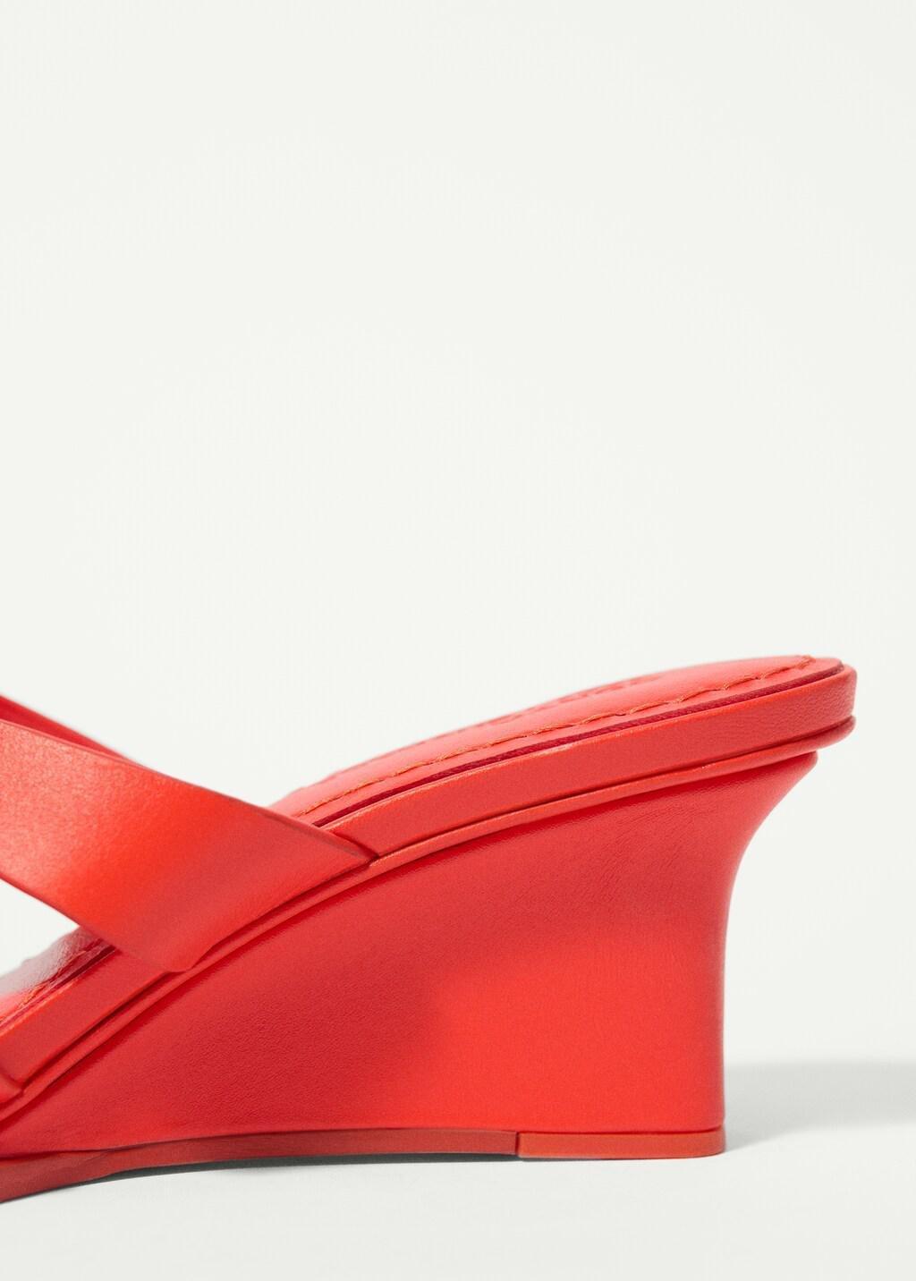 Red Wedge Leather Sandals, Red, medium