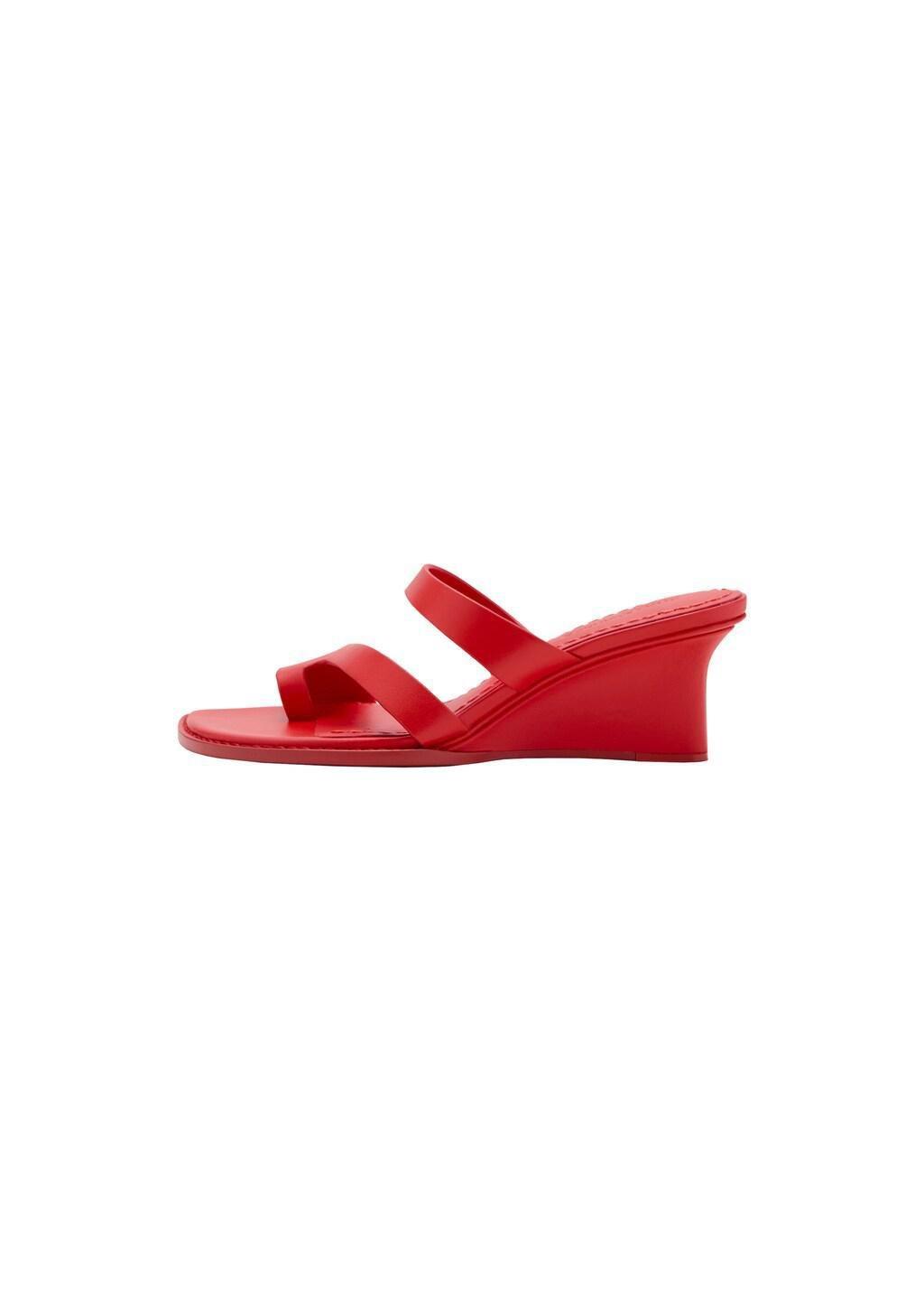 Red Wedge Leather Sandals, Red, large image number 3