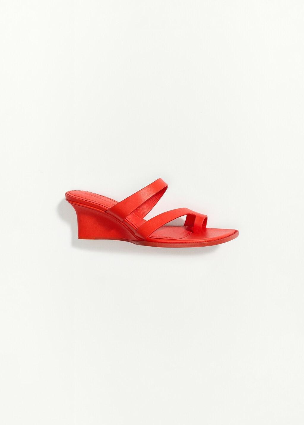 Red Wedge Leather Sandals, Red, large image number 4