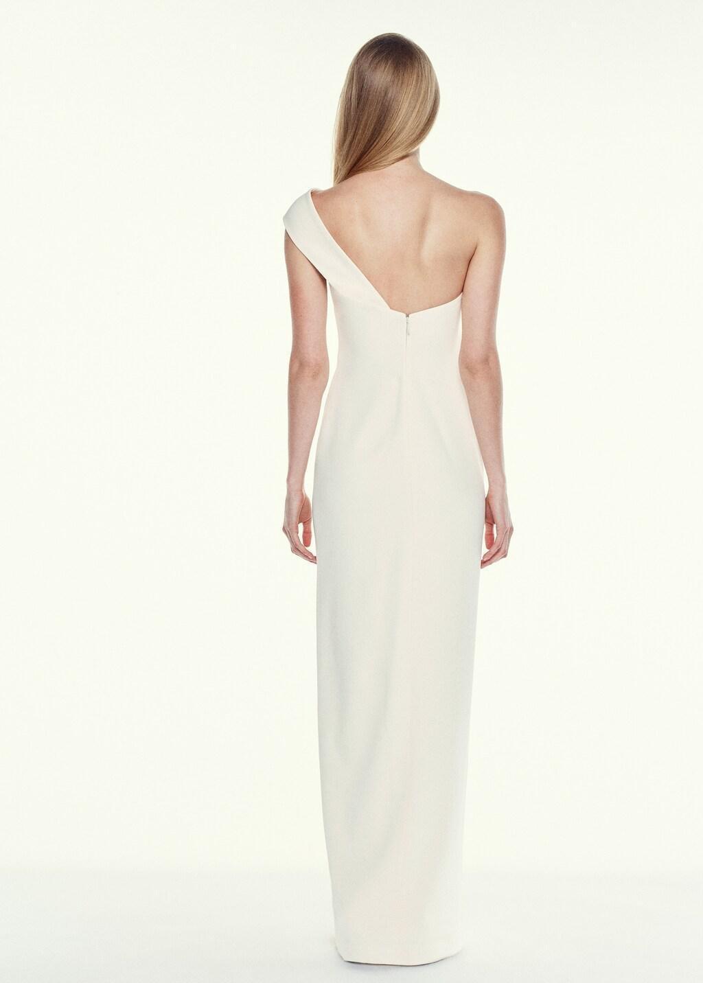 Beige Long Dress With An Asymmetric Neckline, Light Beige, large image number 2