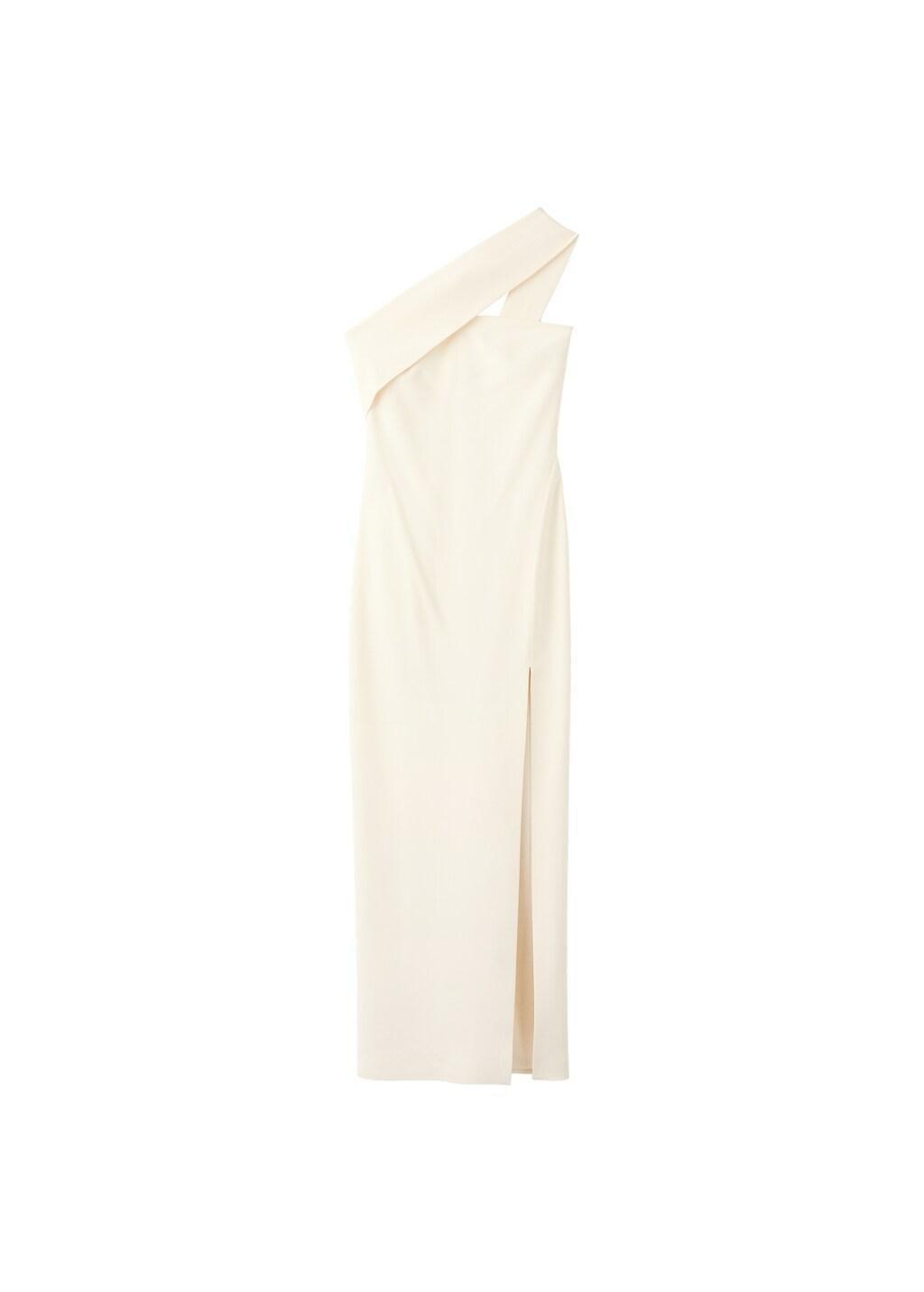 Beige Long Dress With An Asymmetric Neckline, Light Beige, large image number 6