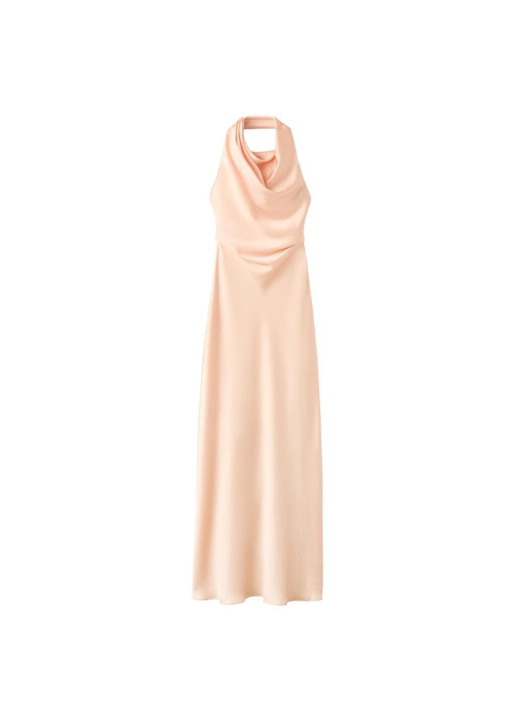 Pink Lt Pastel Draped Neck Satin Dress, Light-Pastel Pink, large image number 6