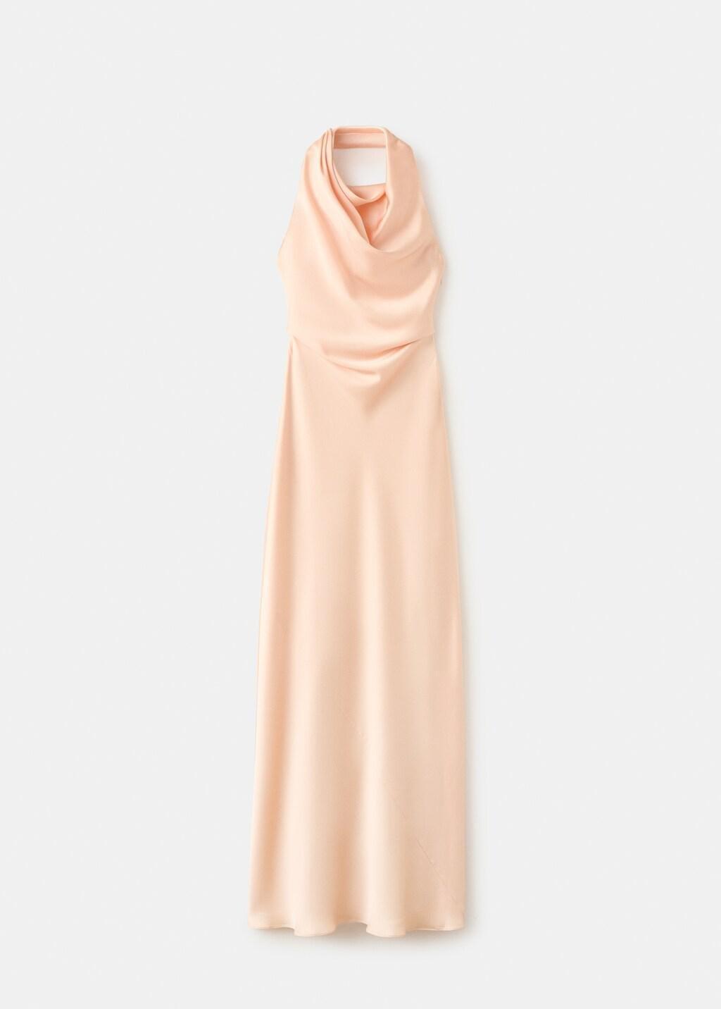 Pink Lt Pastel Draped Neck Satin Dress, Light-Pastel Pink, large image number 7