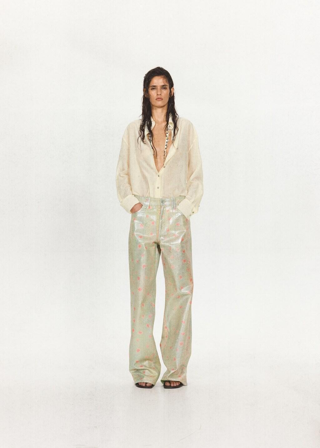 White Semi-Transparent Shirt With Beaded Belt, Natural White, large image number 0