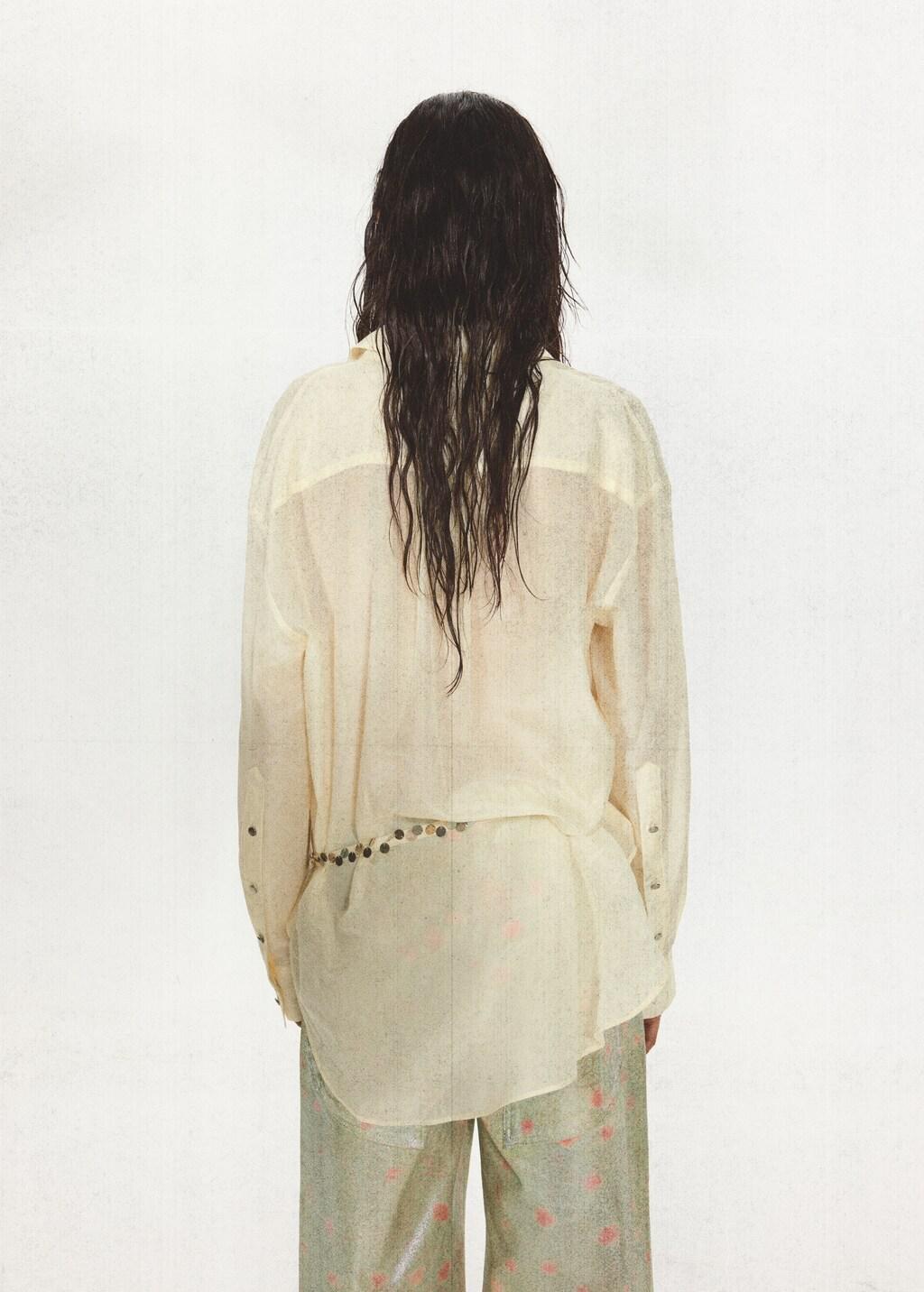 White Semi-Transparent Shirt With Beaded Belt, Natural White, large image number 2