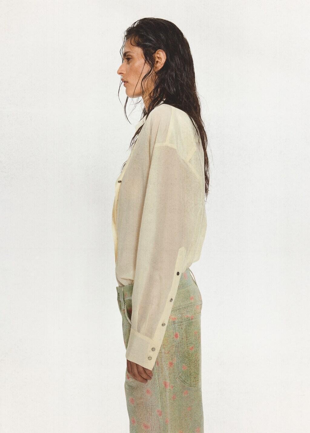 White Semi-Transparent Shirt With Beaded Belt, Natural White, large image number 4