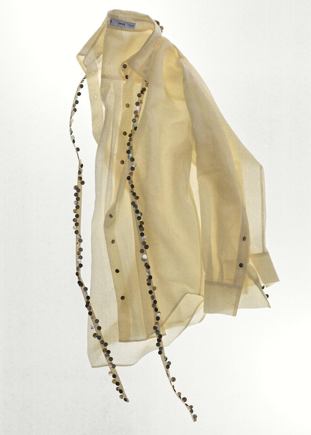 White Semi-Transparent Shirt With Beaded Belt, Natural White, large image number 6