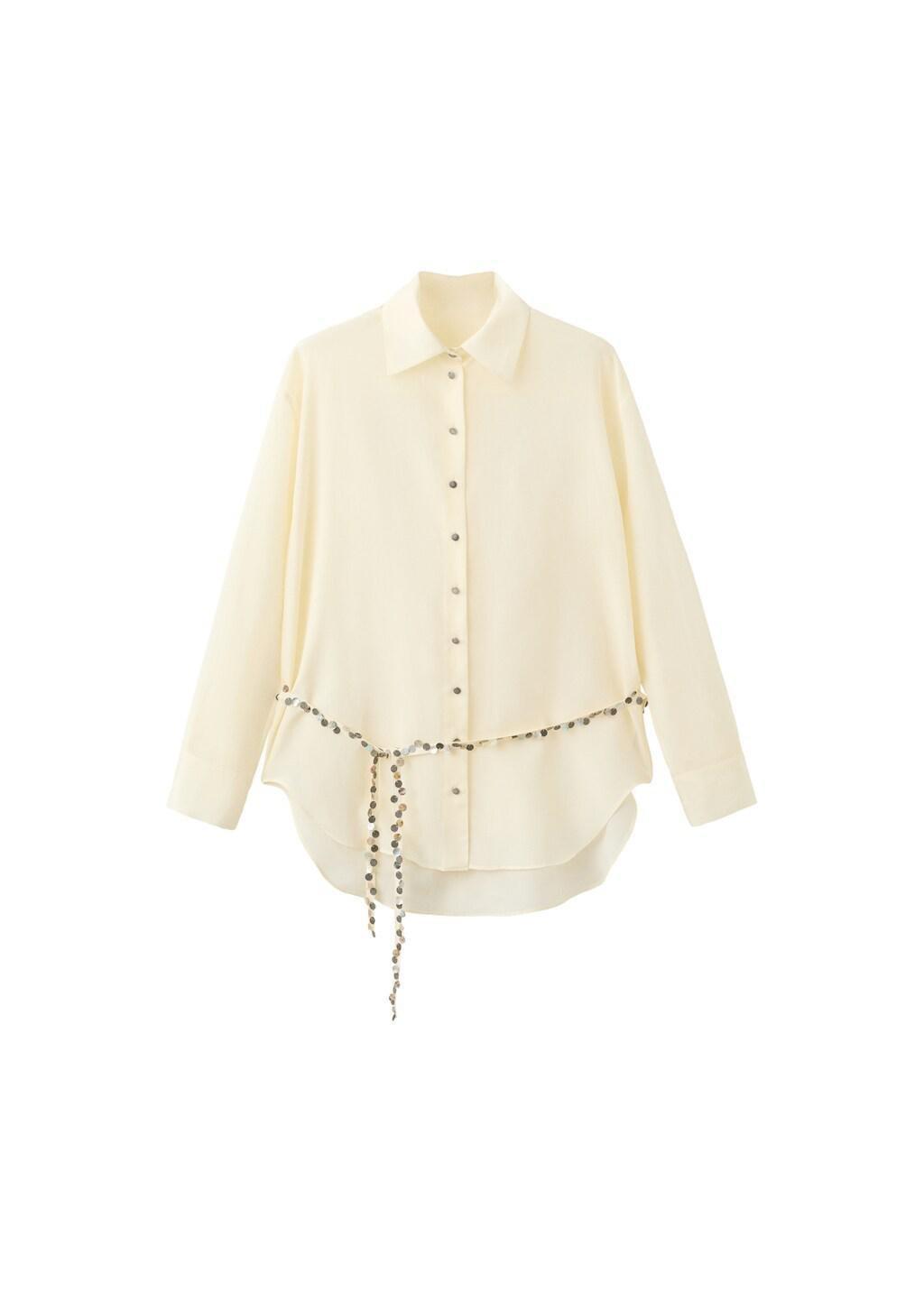 White Semi-Transparent Shirt With Beaded Belt, Natural White, large image number 7