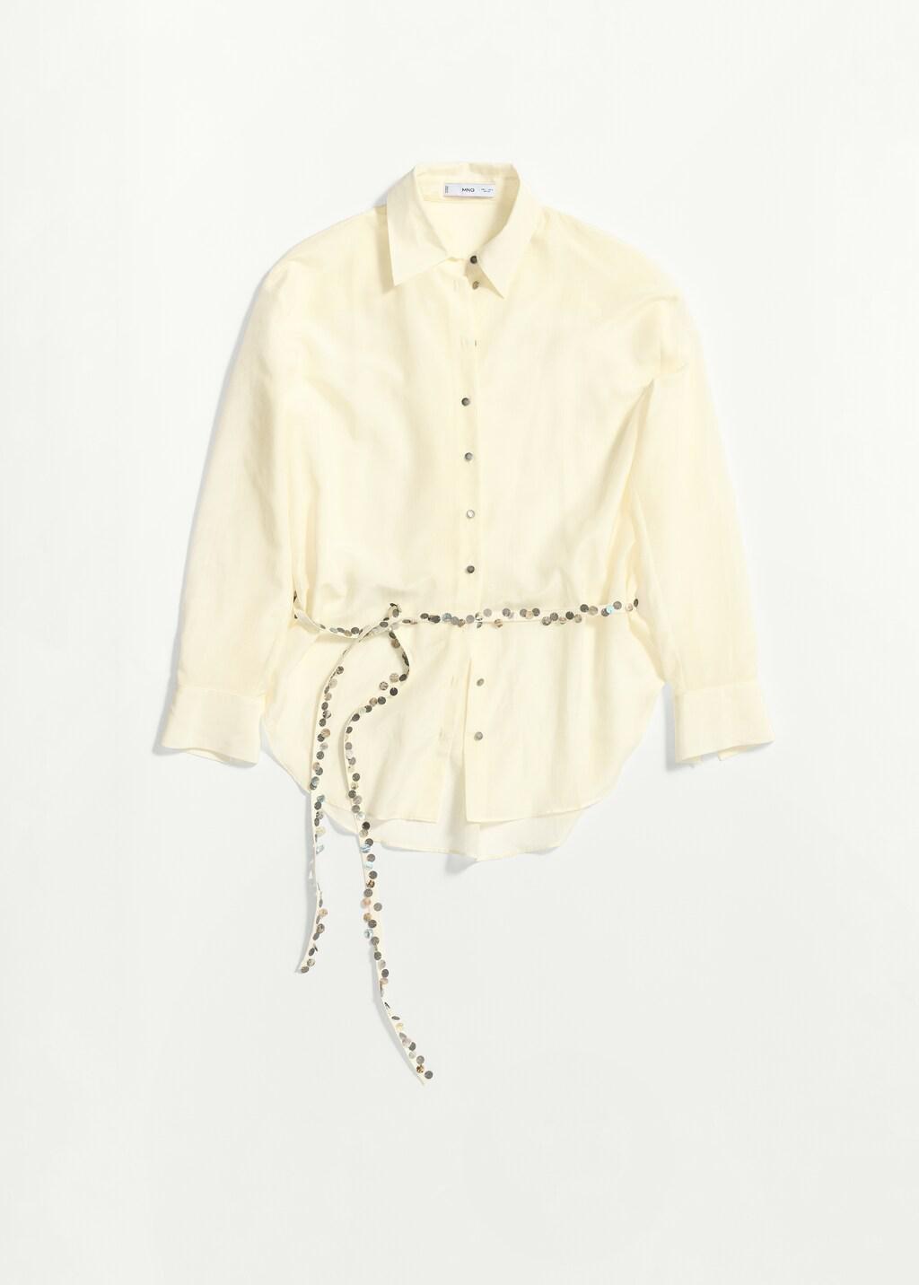 White Semi-Transparent Shirt With Beaded Belt, Natural White, large image number 8