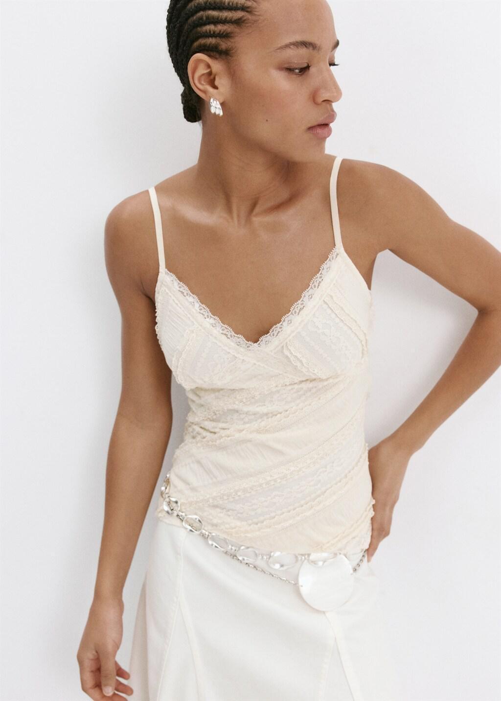 Yellow V-Neck Lace Top, Yellow, large image number 3