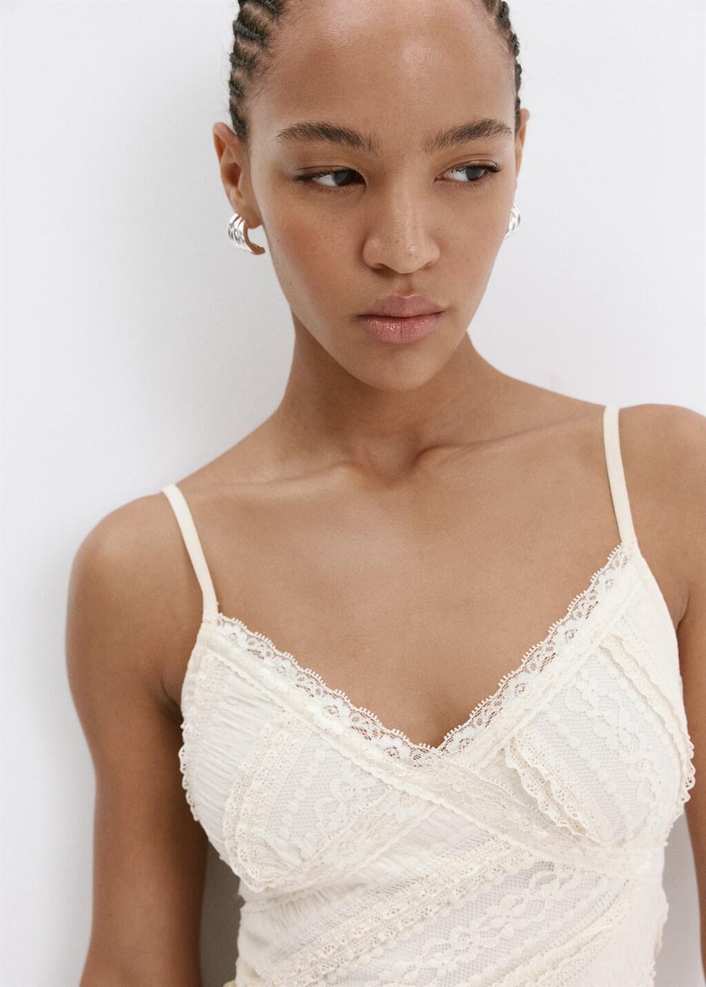 Yellow V-Neck Lace Top, Yellow, large image number 4