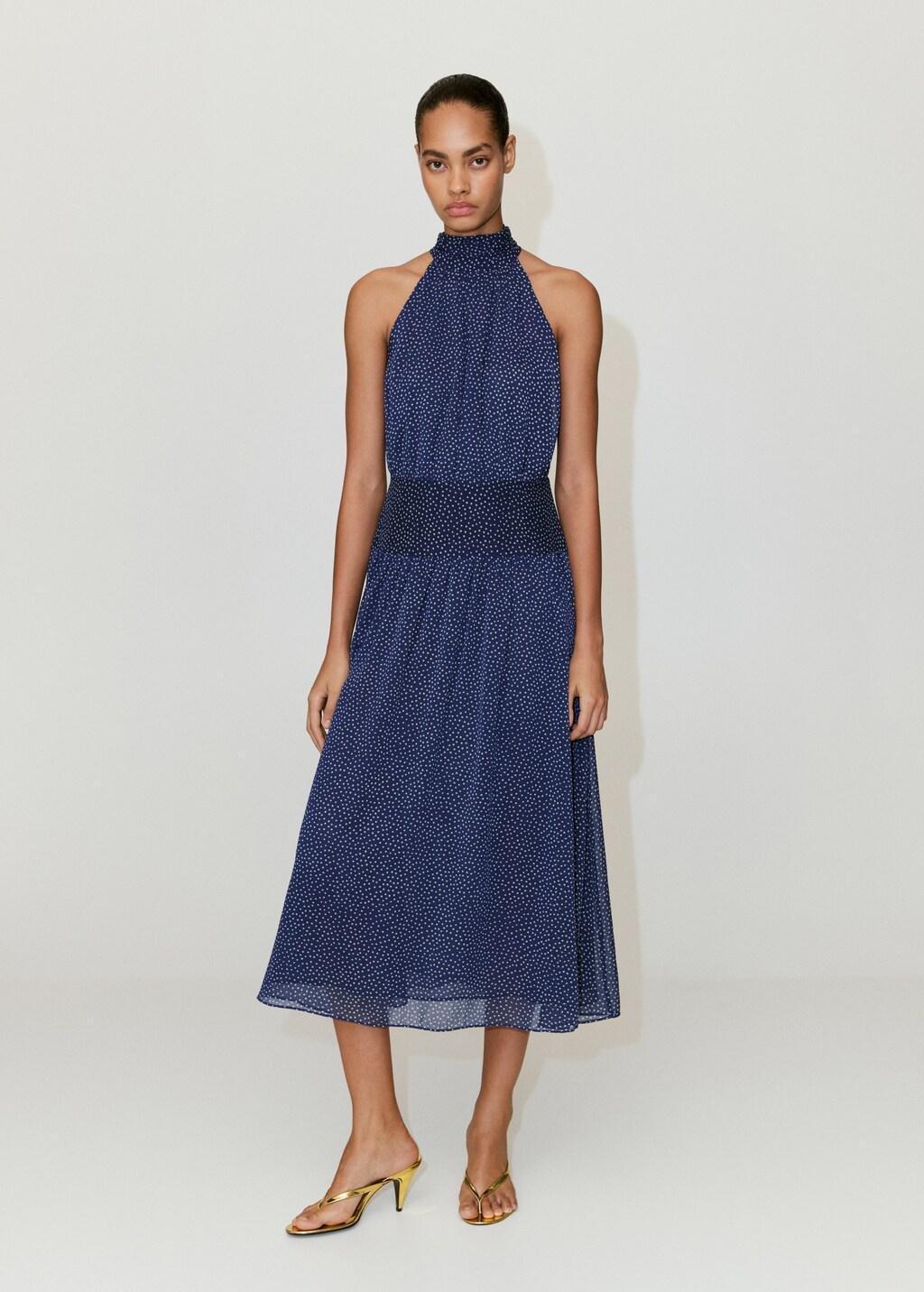 Blue Halter Polka Dot Dress, Medium Blue, large image number 0